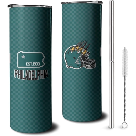 Football City Tumbler Cup with Lid and Straws, Football Fans Gifts Football Skinny Travel Mug Tumbler Cup for Men Women, 20oz