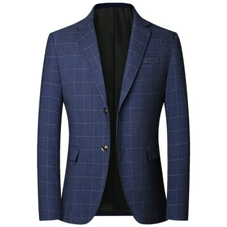 KaLI_store Blazer Mens Jacket Mens Plaid Blazer Sports Coat Casual Slim Fit Checkered Blazer for Men Blue XL