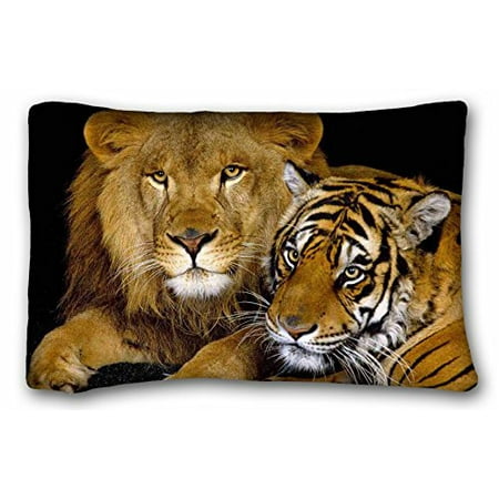 Custom Made Pillow Covers WinHome Lion And Tiger Pillowcases Custom Pillow Case Cushion Cover Size 20x30 Inches Two Sided Print ()
