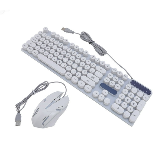 Et Combo Clavier et Souris pour Machine à Écrire USB Rétroéclairé 1600DPI Rétro Punk Touches Rondes Clavier et Souris d'Ordinateur Filaire pour Jeux Travail