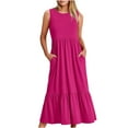 thumbnail image 1 of AherBiu Robes d'Été pour Femmes Décontractées Amples Sans Manches Robe Midi avec Poches Confortables à Volants Robes Soleil, 1 of 6