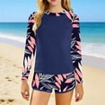 thumbnail image 5 of dazeni Girls Rash Guard Swimsuits 2 Pieces Long Sleeve Bathing Suits Floral Printed Girls' Sporty Shorts Swimwear Summer Vacation Beachwear Black 12-13 Years, 5 of 5