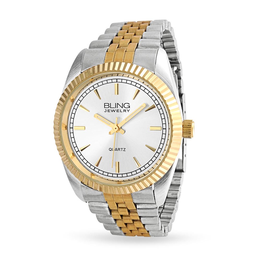Bling Jewelry - Two Tone Classic Executive Wrist Bracelet Watch For Men