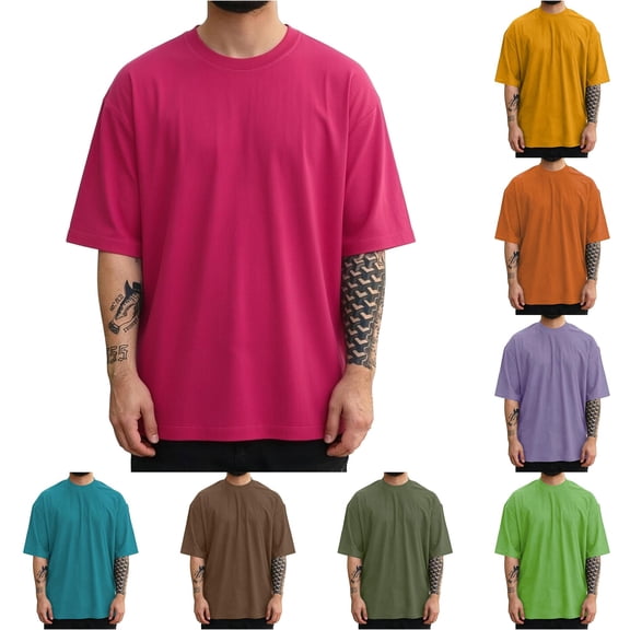 NinXxx Men's Fashion Short Sleeve Oversize Solid Casual Tee Hot Pink L