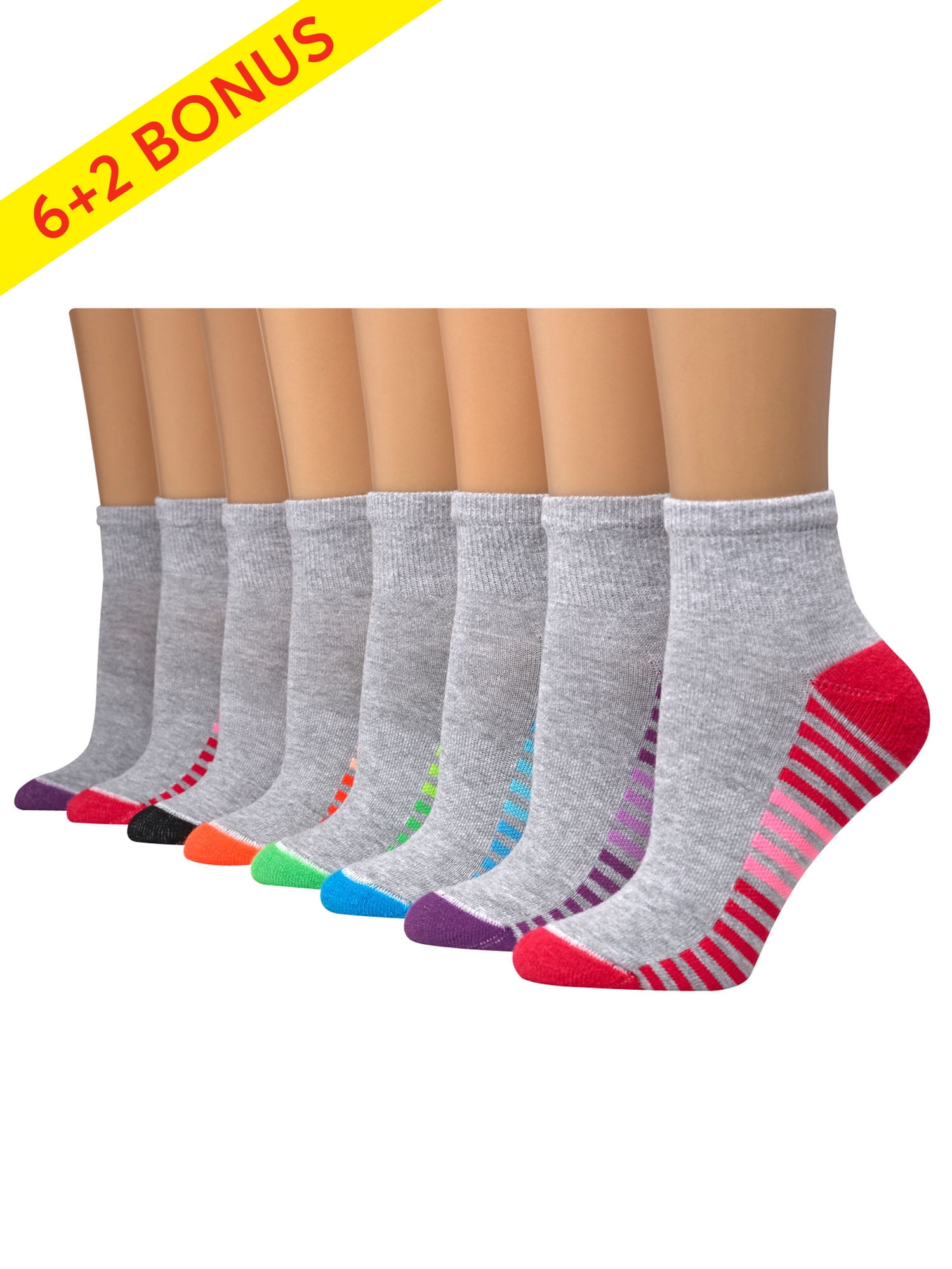 Hanes Womens' Sport Cool Comfort Ankle Socks, 6+2 bonus pack