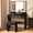 Black, variant on COMHOMA Makeup Vanity Desk with Mirror and Lights, Vanity Table and Chair Set with 5 Drawers and Charging Station, White