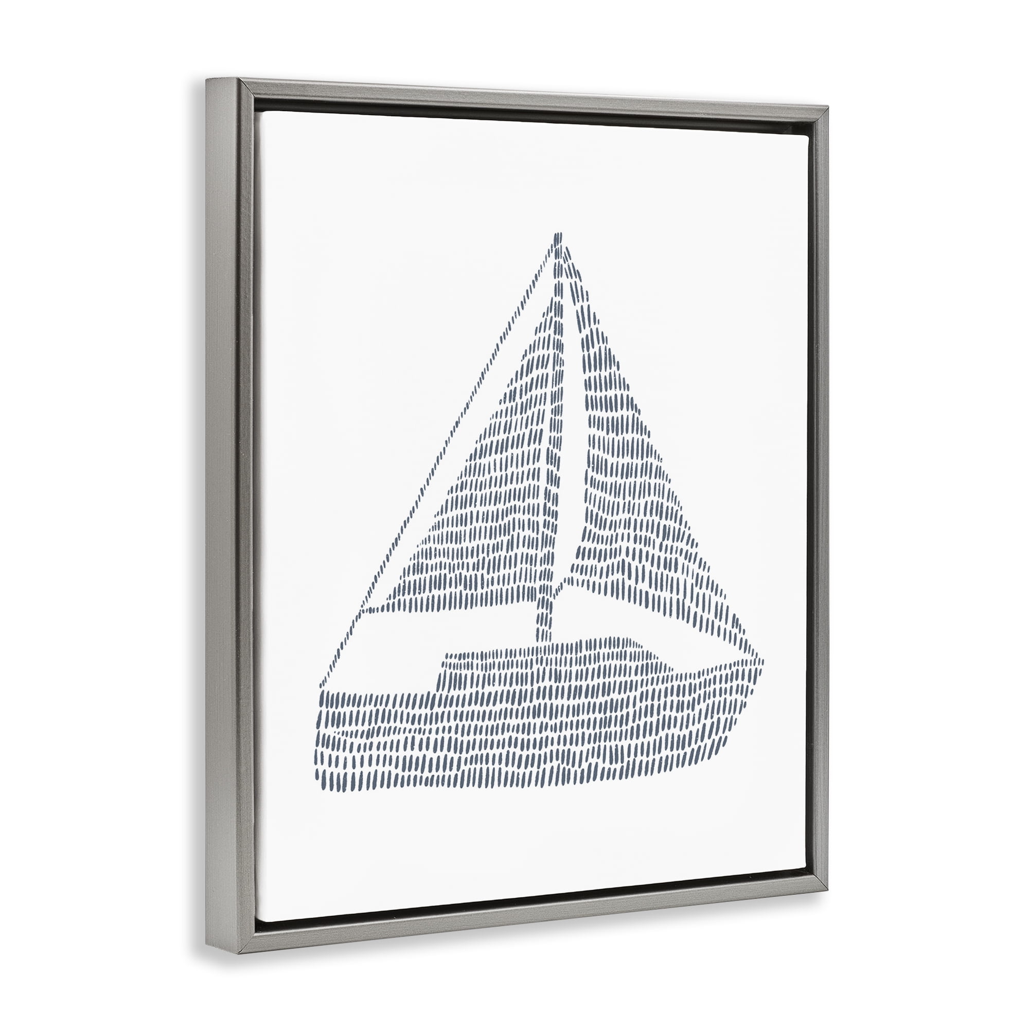 Stupell Industries Minimal Boat on White Coastal Painting Gray Floater Framed Canvas Art Print Wall Art, 25 x 31