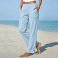 thumbnail image 2 of Linen Pants Women Cotton Linen Pants Comfy Elastic Waist Lounge Pants Lightweight Mid Rise Trousers Trendy Summer Straight Leg Linen Pants, 2 of 7