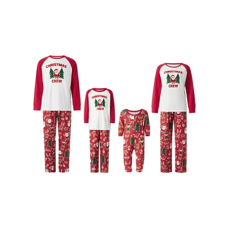 

Huakaishijie Matching Family Christmas Pajamas Long Sleeve Christmas Tree Santa Print Tops Cartoon Pants Sleepwear Set