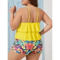 thumbnail image 4 of JYLFC Two Piece Plus Size Tankini Swimsuit for Women Ruffled Bathing Suit with Shorts Modest and Flattering Swimwear, Yellow XL, 4 of 6