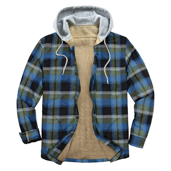 Mens Hooded Flannel Jacket Sherpa Fleece Lined Zip Up Fuzzy Hoodie Shirt Jackets,Flannel Plaid Shirt Jacket for Men