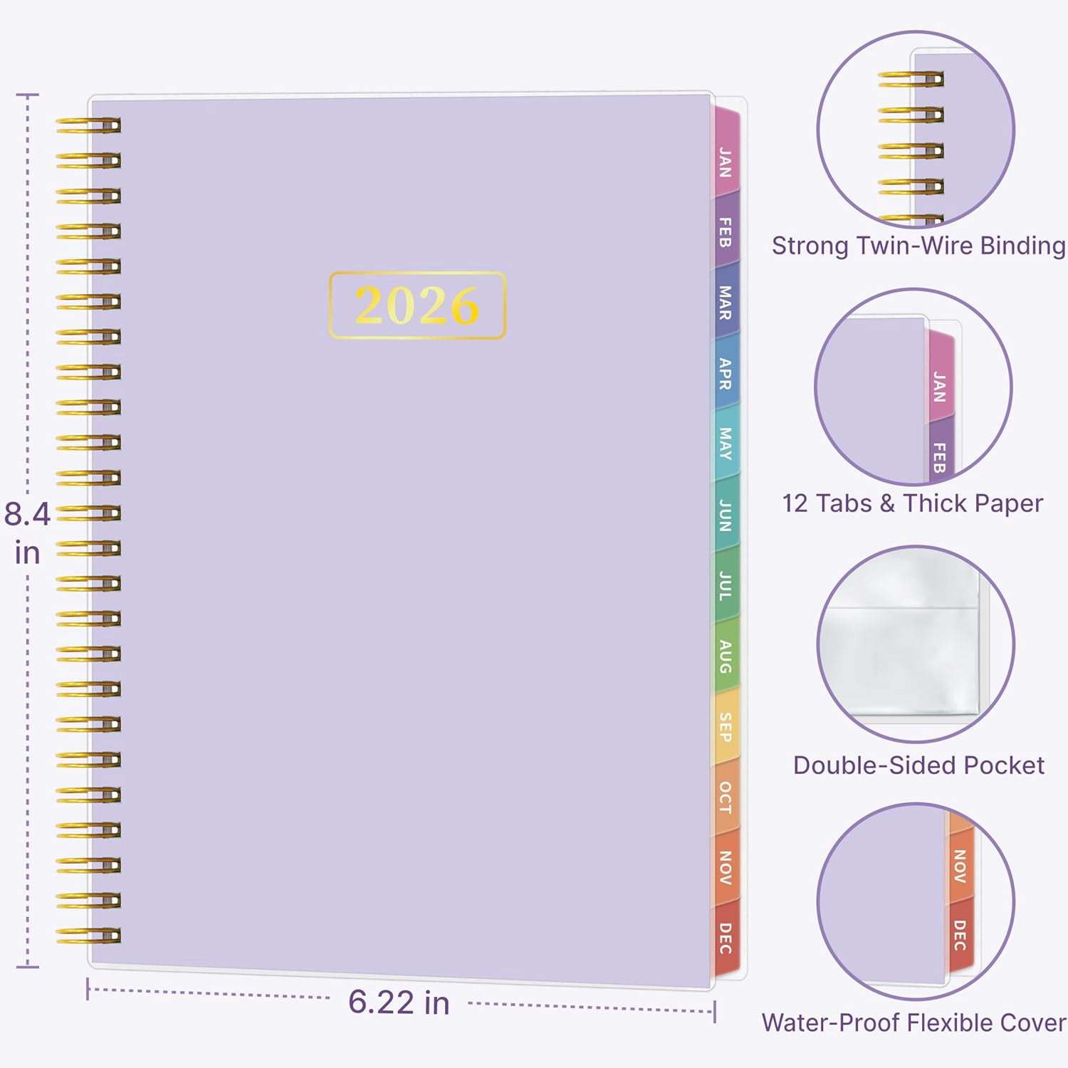 2026 Appointment Book, 30 Minutes-Hourly, Weekly ＆ Monthly Calendar Planner 2026, Jan 2026 - Dec 2026, 6.2'' x 8.4'', 2026 Daily Planner with Tabs ＆Pocket, Flexible Cover, Great for Office, Home, Sch