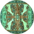thumbnail image 1 of Ahgly Company Machine Washable Indoor Round Animal Turquoise Blue Traditional Area Rugs, 5' Round, 1 of 4