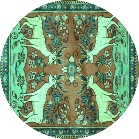 Ahgly Company Indoor Round Animal Turquoise Blue Traditional Area Rugs, 3' Round