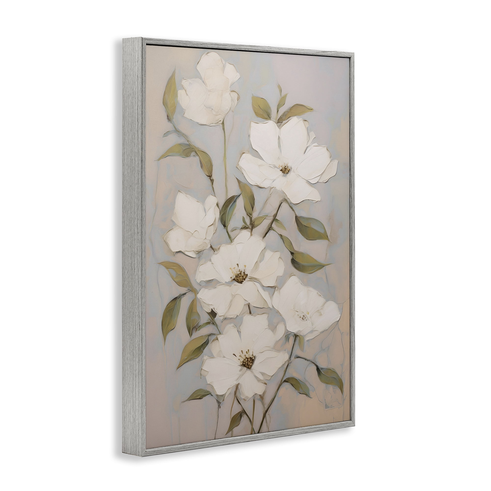 Stupell Industries Pearly White Flowers Botanical & Floral Painting Gray Framed Art Print Wall Art, 12 x 18