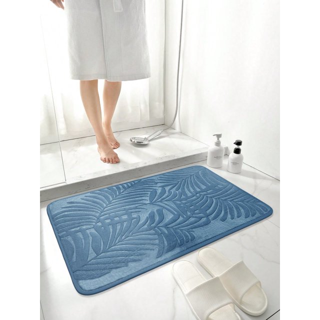 1pc Modern Style Polyester Fiber Rectangular Leaf Patterned Carpet, Absorbent Floor Mat Suitable For Living Room Home Decor