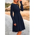 thumbnail image 4 of Vestido PRETTYGARDEN de punto acanalado en línea A, manga larga, azul marino, talla L, 4 of 8