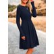 thumbnail image 4 of Vestido PRETTYGARDEN de punto acanalado en línea A, manga larga, azul marino, talla L, 4 of 8