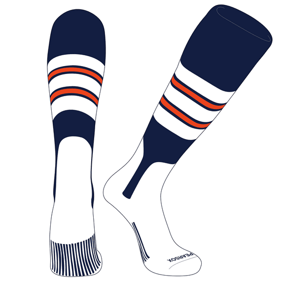 PEAR SOX OTC Baseball Softball Stirrup Socks (E, 7in) Navy, White, Orange (S)