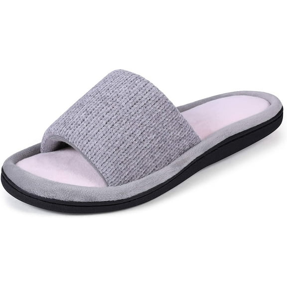 ROXONI Womens Soft Open Toe Slide Slippers, Indoor Outdoor Rubber Sole
