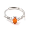 thumbnail image 2 of 5pcs Horse Eye Carnelian Adjustable Rings Brass Clear Cubic Zirconia Ring for Women Long-Lasting Lead Free & Cadmium Free Inner Diameter: 19mm, 2 of 3