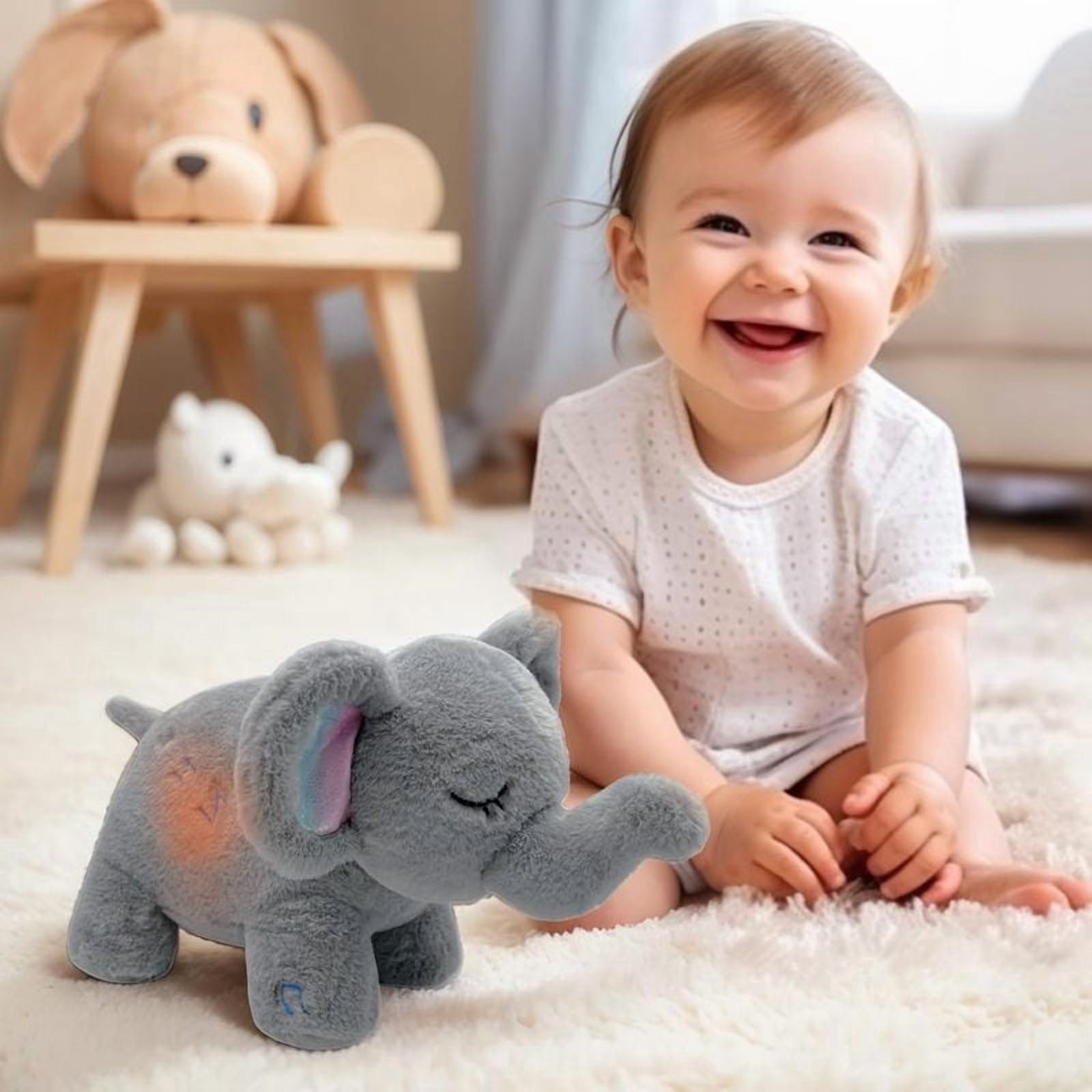 Baby Breathing Soothing Capybara Elephant Plush Doll Toy Sleeping Companion Music and Light Doll Sensory Plush Toy Soft Toy