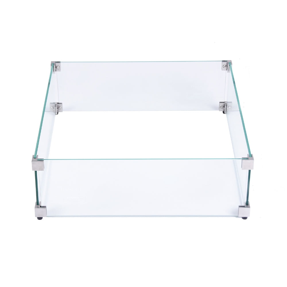 Elementi Plus Glass Wind Screen Outdoor Firepit Table Wind Guard Square