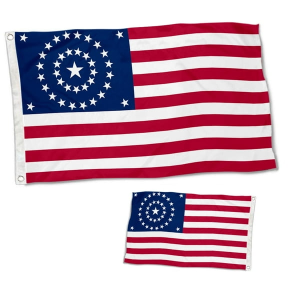Double Sided US 38 Star Flag Concentric Circles Flag Banner with Brass Grommets 3x5 Feet