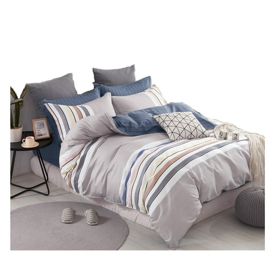 Swanson Beddings Soft Stripes 3-Piece 100% Cotton Duvet Cover Set: Duvet Cover and Two Pillow Shams (Queen)