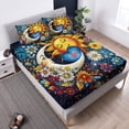 thumbnail image 3 of Sun and Moon Bedding Set Twin Size,Colorful Flowers Bohemian Exotic Gothic Fitted Sheet Sets for Kids Teens Girls Room Decor,Universe Galaxy Bedding Set,1 Fitted Sheet+2 Pillowcases., 3 of 7