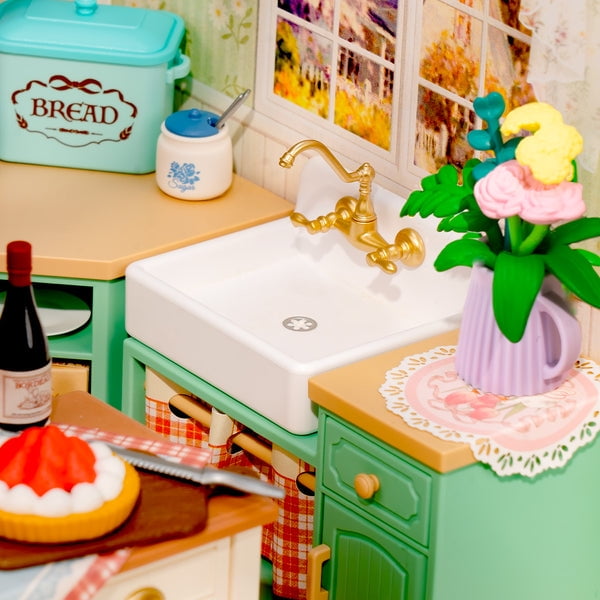 ROBOTIME Farmhouse Kitchen Super Creator DIY Miniature House Kit,Dollhouse Building Sets for Bookshelf Decor,Tiny Home Craft Kits for Adults,Gifts for Kids Teens Adults