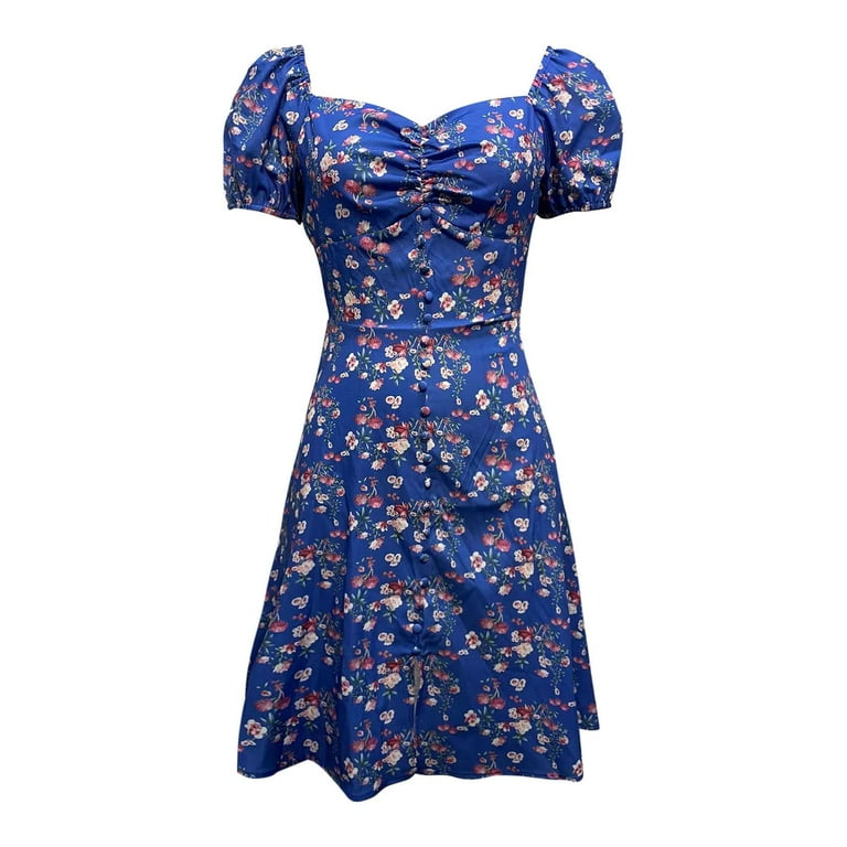 Elegant Floral Patterns Ruffle Blue Summer Dress Elegant Floral Patterns Ruffle Blue Summer Dress
