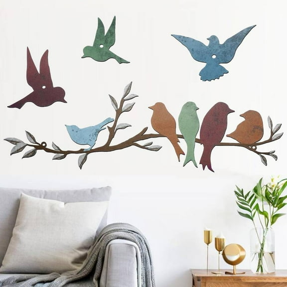 Metal Bird Wall Art Birds on the Branch Decor Metal Sculpture Silhouette Ornament Branch Wall Hanging Sign for Balcony Garden Home Decor