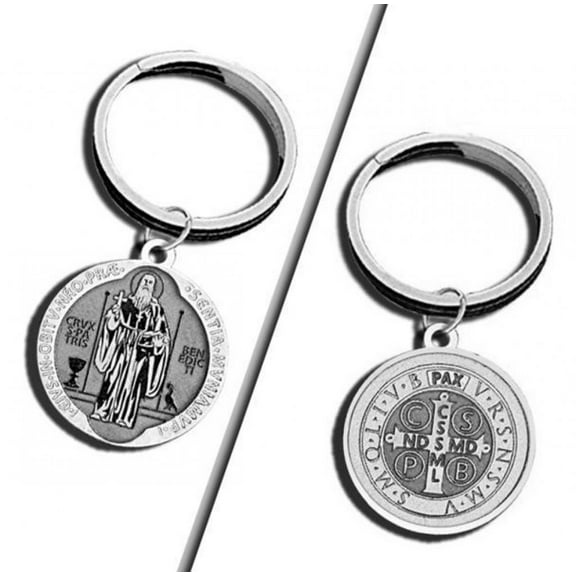 Saint Benedict Jubilee Religious Engravable Keychain - 1 inch x 1 inch Round - Sterling Silver