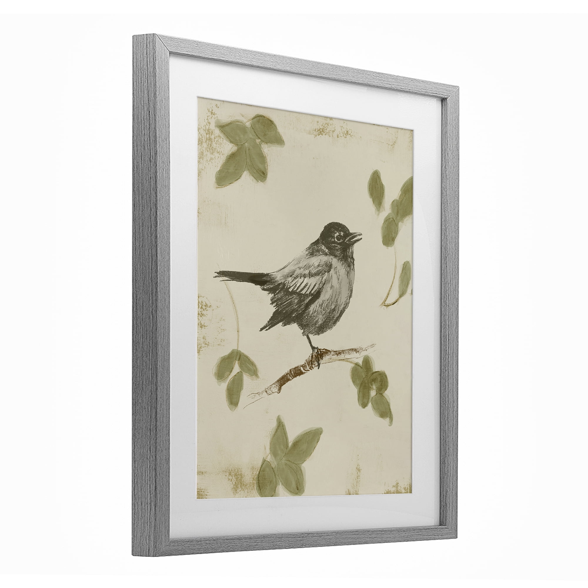 Stupell Industries Bird Scene over Neutral Gray Framed Print Under Glass, design by Lanie Loreth