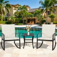 thumbnail image 2 of Walsunny Outdoor Rocking Bistro Set 3 Piece Metal Patio Porch Furniture with 2 Rattan Wicker Patio Cushioned Rocking Chairs 1 Patio Table,Beige Cushion, 2 of 7