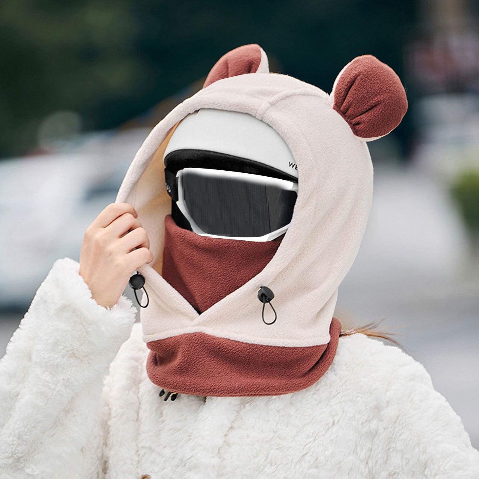 Tanhomme Wind-Resistance Winter,Fleece Ski Covers,Warm Face-Cover Hat Cap Scarf Winter Warm Windproof Hat Ski Riding Shield Fleece Warmer Cartoon Bear Ear Neck Cover Hat With Face Guard For Women Men