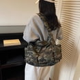 thumbnail image 3 of Hersfrd Women Canvas Versatile Tote Handbag Adjustable Strap Leopard Print Shoulder Bags Large Capacity All-match Crossbody Bag Outdoor Sports Handbags (Camo Green), 3 of 9