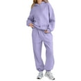 thumbnail image 2 of Nokdvo Womens 2 Piece Outfit Trendy Long Sleeve Casual Hoodie Sweatsuit Ribbed Tracksuit with Pockets,Light Purple M, 2 of 5