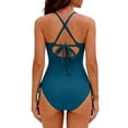 thumbnail image 3 of Enjoytime One Piece Swimsuit Women Print V Neck Tummy Control Bathing Suit Crisscross Back Modest Swimwear, 3 of 8