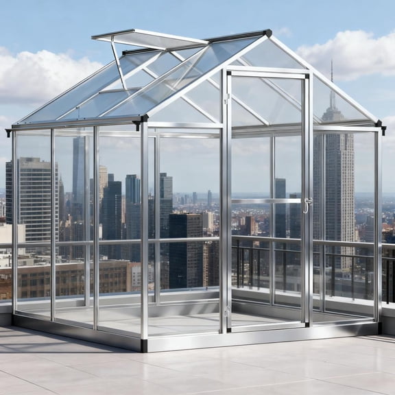 Toauuo 6' x 6' Walk-In Polycarbonate Greenhouse with Adjustable Roof Vent, Aluminum Frame, Rain Gutters, UV & Cold Protection, Year-Round Outdoor Garden Plant Growing Greenhouse