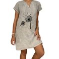 thumbnail image 2 of Dyegold Sundresses for Women Casual Beach - Cotton Linen Dresses for Women V Neck Short Sleeve Dandelion Print Midi Sundresses ​Casual Graduation T Shirt ​​Dresses, 2 of 5