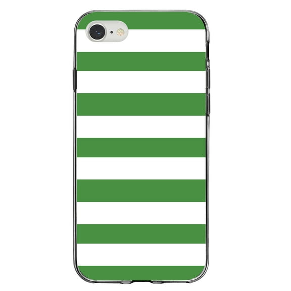 DistinctInk Clear Shockproof Hybrid Case for iPhone 7 8 SE (2020 Model) 4.7" Screen TPU Bumper Acrylic Back Tempered Glass Screen Protector - Green & White Bold Horizontal Stripes