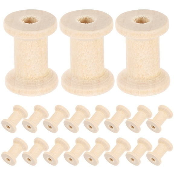 20 Pcs Unfinished Wood Spools for Sewing and Craft Projects, Beige DIY Thread Holders Ideal for Handmade Creations