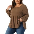 thumbnail image 2 of DARING DIVA Women's Plus Blouses Scoop Neck Ruffle Hem Peplum Knit Top 1X Brown, 2 of 6