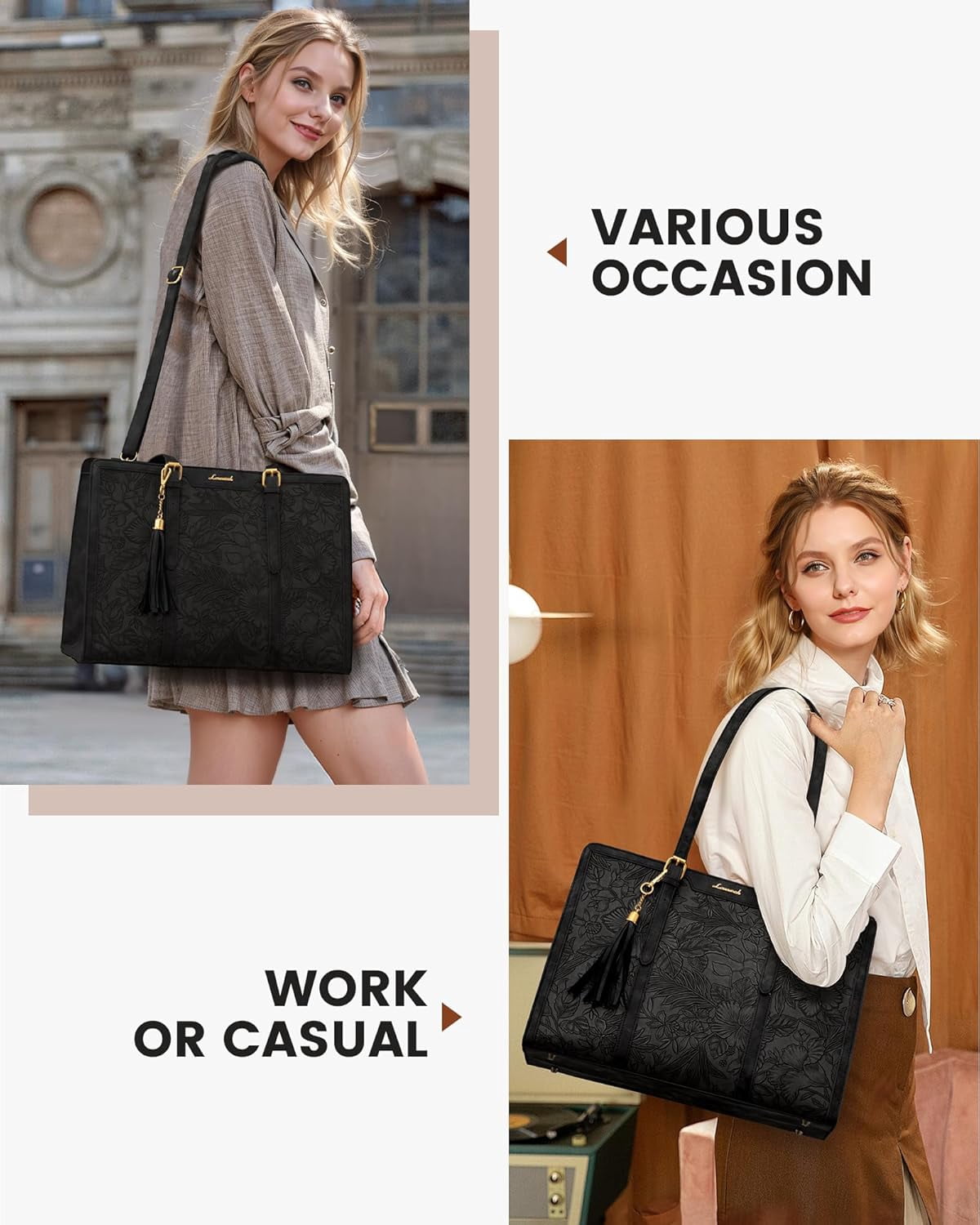 LOVEVOOK Laptop Bag for Women Vintage Leather Laptop Tote 15.6 inch Large Capacity Computer bag with Clutch Purse for Work