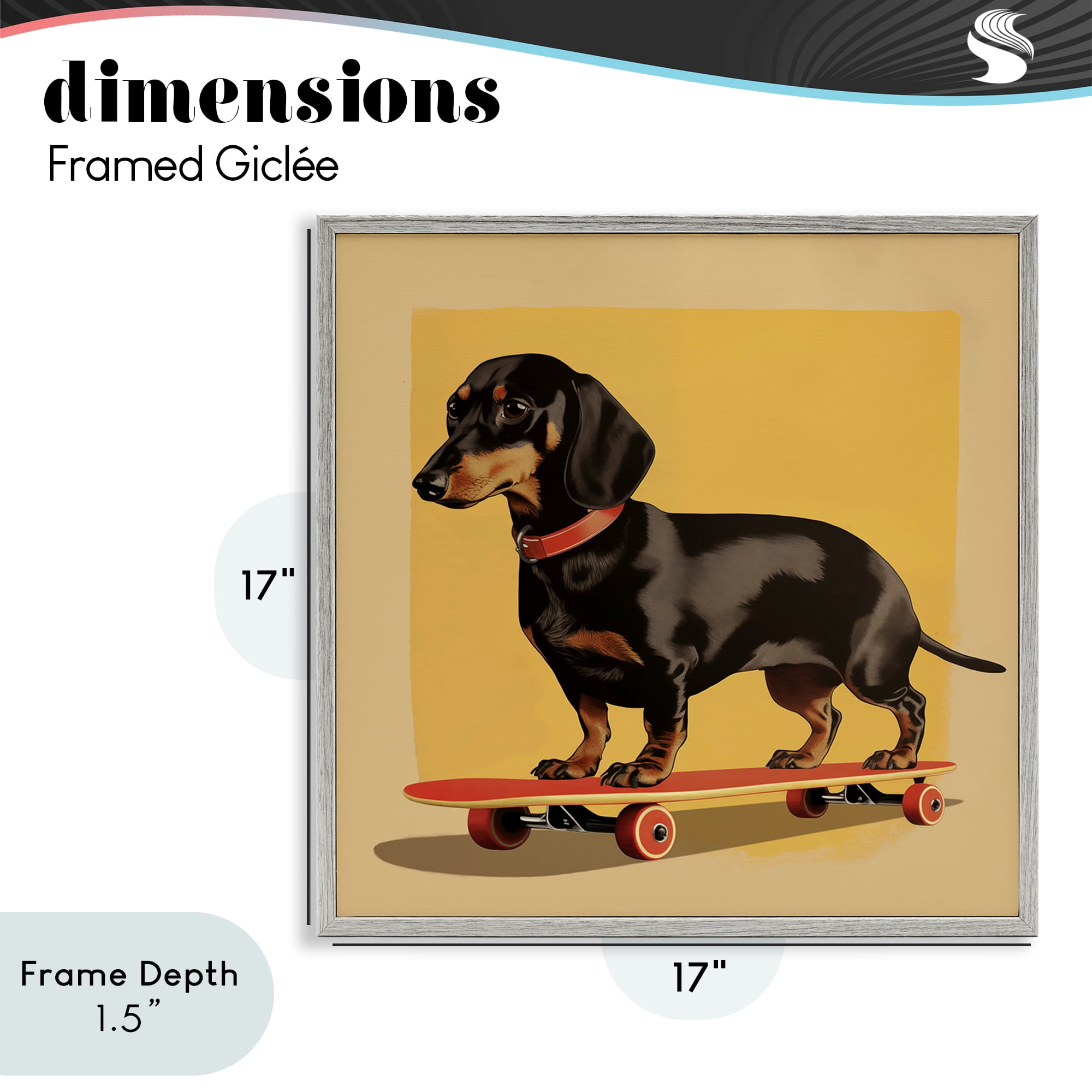 Stupell Industries Dachshund on Red Skateboard Gray Framed Giclee Art, design by Andreas Magnusson