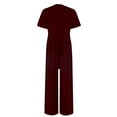 thumbnail image 5 of cfhntfmh Dressy Jumpsuits for Women Summer Loose Short Sleeve Crewneck Outfits Ribbed Knit Wide Leg Flowy Rompers with Pockets, 5 of 7
