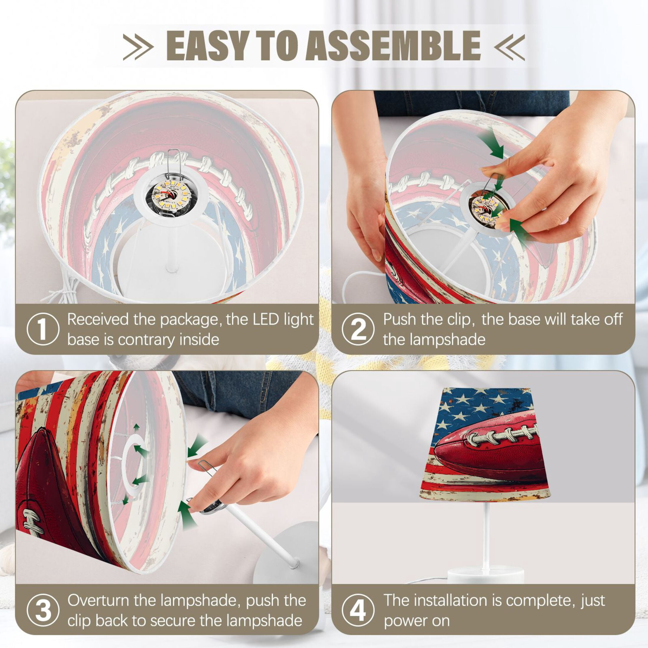 LED Desk Lamp Football on American Flag Table Nightstand Lamps with 3 Color Temperatures for Home Bedroom Living Room Decor 6x11