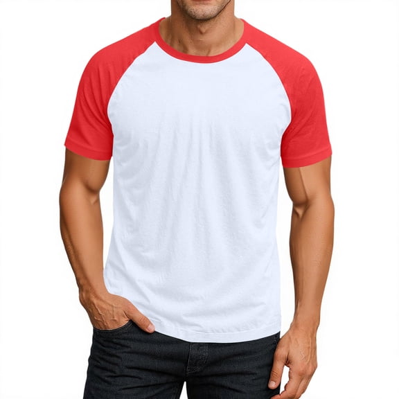Godokuleh Baseball T Shirts for Men Raglan Short Sleeve Crewneck Tees Color Block Casual Slim Fit Tops Workout Fashion Shirt Red L
